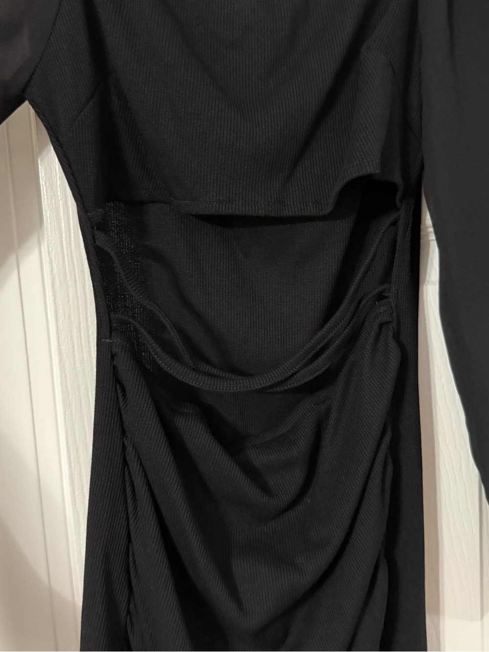 Black Puff-Sleeve Mini Dress Cut Out Back- Elegant Women's Dress - Picture 3 of 3